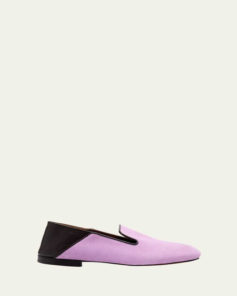 Bicolor Mixed Leather Slip-On Loafers